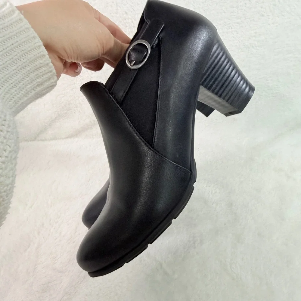 Croft & Barrow Ankle Boots Womens 8.5 Black Good Buckle Zip Ortholite Booties